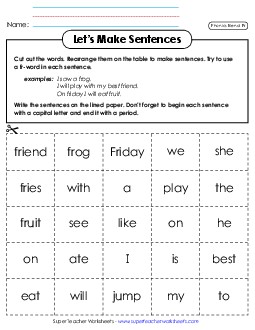 Let\'s Make Sentences (Fr-) Phonics Blends Worksheet