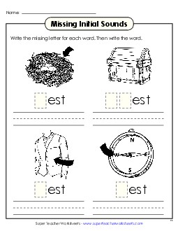 Missing Initial Sounds (-est) Word Families Worksheet