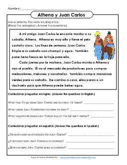 Juan Carlos and His Horse Spanish Worksheet