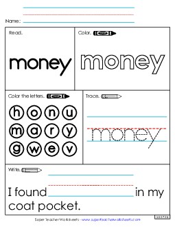 Worksheet 1: Money Sight Words Individual Worksheet