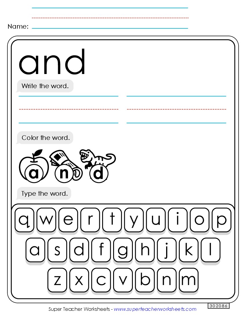 Write, Color, Type: And Sight Words Individual Worksheet