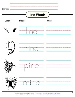 Trace and Write (-ine) Word Families Worksheet