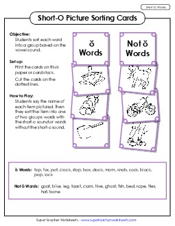 Picture Sorting Cards: (Short O Words) Phonics Long Short O Worksheet