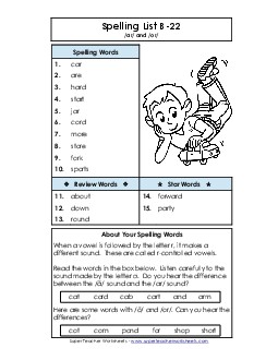 Spelling List B-22 Spelling B Worksheet