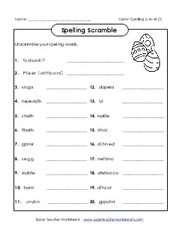 Unscramble (C-Easter)  Spelling C Worksheet