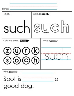 Worksheet 1: Such Sight Words Individual Worksheet