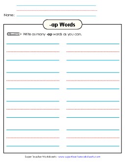 Brainstorm and Write (-ap) Word Families Worksheet