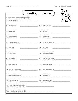 Word Scramble (E-27)  Spelling E Worksheet