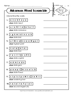 Word Scramble States Individual Worksheet