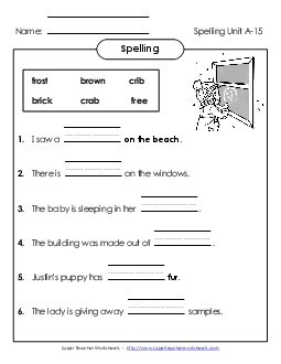 Complete the Sentences (A-15) Spelling A Worksheet