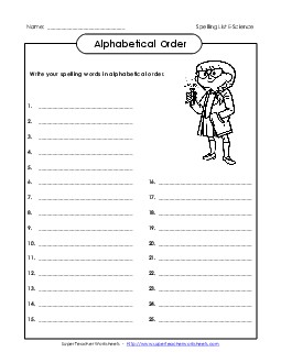 ABC Order: Write List Spelling E Worksheet