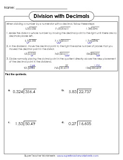 Dividing Decimals Advanced #2 Worksheet