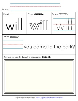 Worksheet 3: Will Sight Words Individual Worksheet