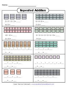 Repeated Addition Boxes Multiplication Worksheet