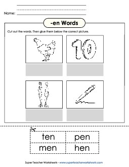 Cut and Glue (-en) Word Families Worksheet