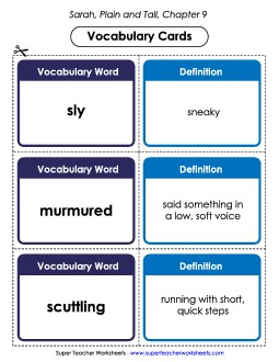 Vocabulary Cards for Chapter 9 Book Sarah Plain And Tall Worksheet