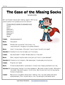 Missing Socks (Readers\' Theater) Readerstheater Worksheet