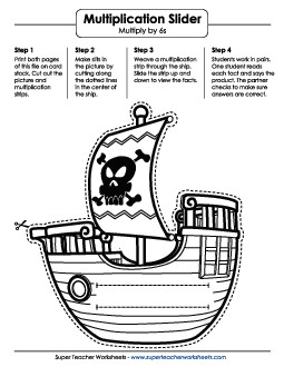 Math Slider: Pirate Boat Multiplication Worksheet