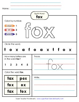 Worksheet 4: Fox Sight Words Individual Worksheet