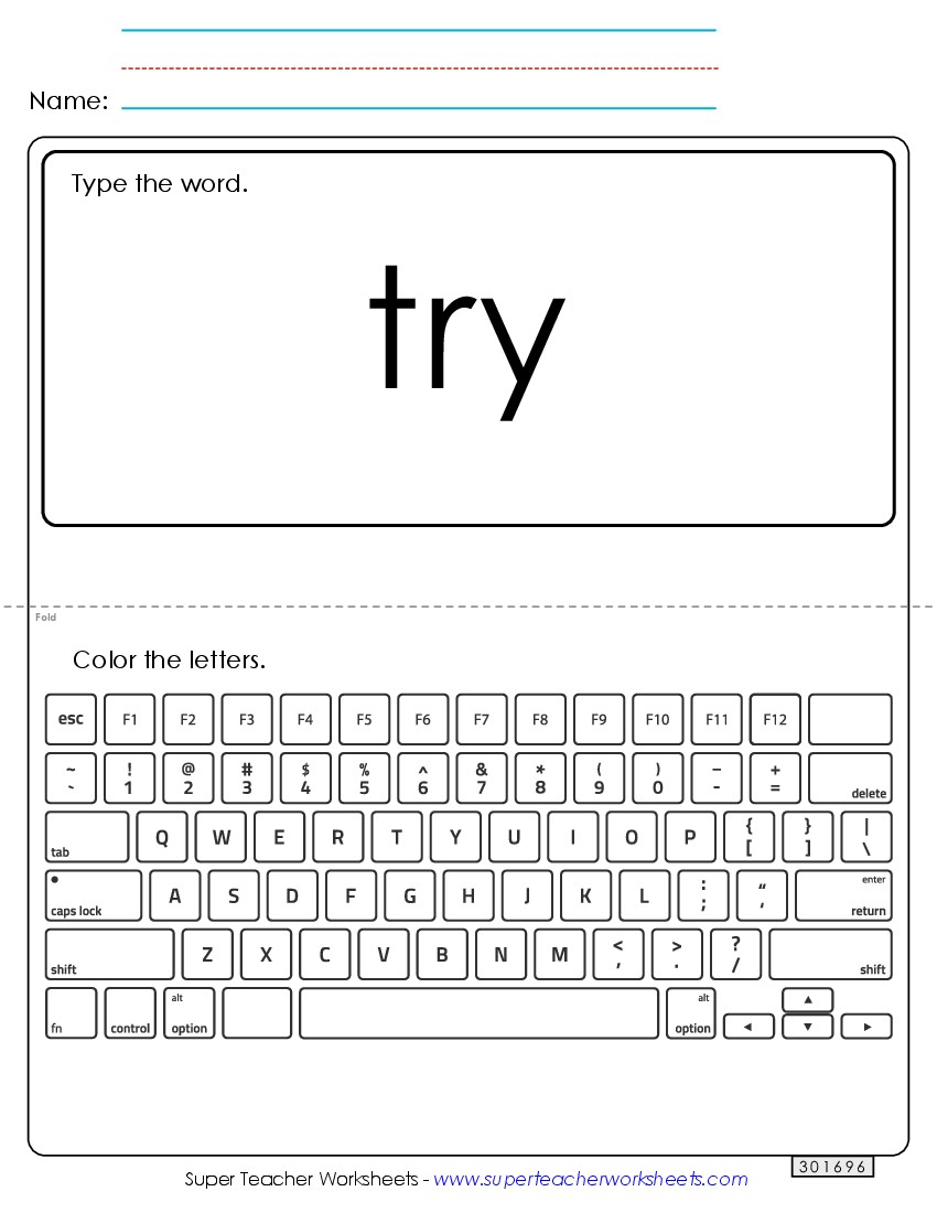 Type the Word: Try Sight Words Individual Worksheet