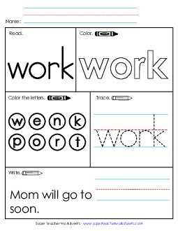 Worksheet 1: Work Free Sight Words Individual Worksheet