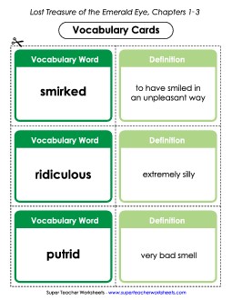 Vocabulary Cards for Chapters 1-3 Book Geronimo Stilton Worksheet