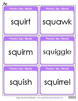 Flash Cards (Squ- Words) Phonics Blends Worksheet