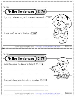 Fix the Sentences C-76 through C-80 Worksheet