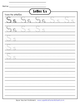 Letter S, s - Tracing (Smaller Font Size) Alphabet Worksheet