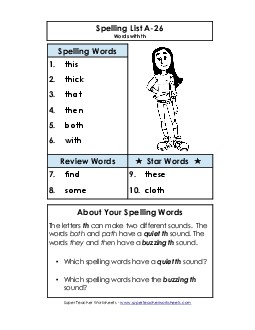 Spelling List A-26 Spelling A Worksheet