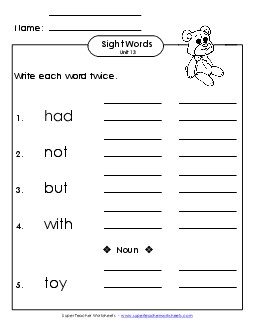 Write Twice (Unit 13) Sight Words Worksheet