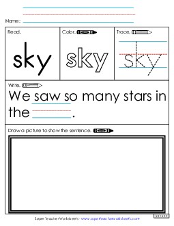 Worksheet 3: Sky Sight Words Individual Worksheet