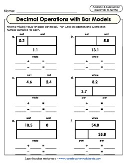 Addition and Subtraction with Decimals to Tenths Mixed Addition Subtraction Worksheet