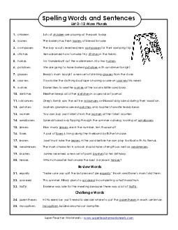 Spelling Test Sentences (D-12) Spelling D Worksheet