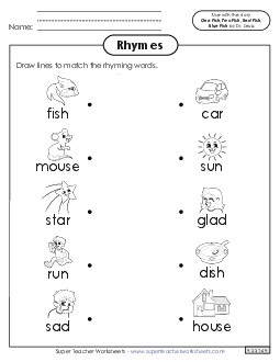 Rhyme Matching Picture Book One Fish Two Fish Worksheet