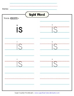 Trace the Word: Is Sight Words Individual Worksheet