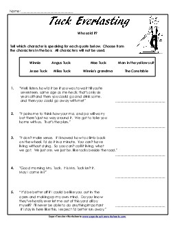 Who Said It? Book Tuck Everlasting Worksheet