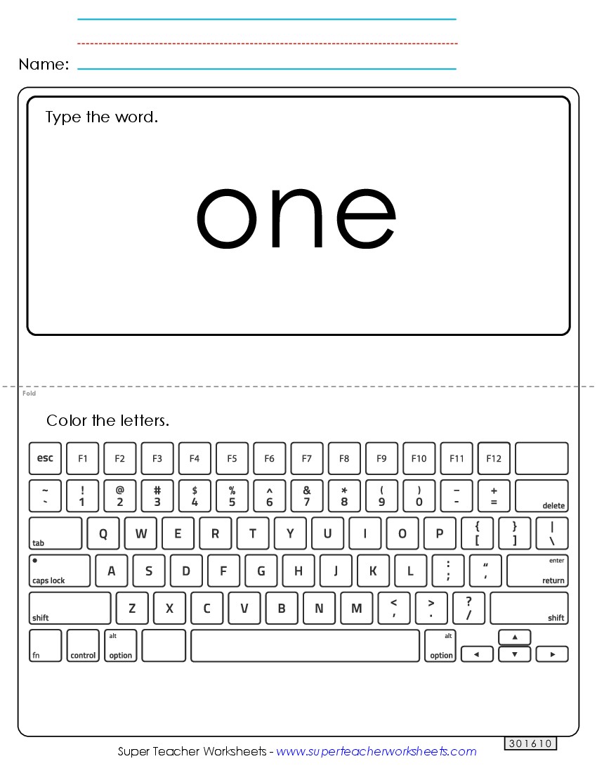 Type the Word: One Sight Words Individual Worksheet