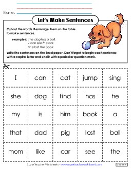 Let\'s Make Sentences 1st Grade ELA Worksheet