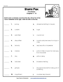 Vocabulary for Chapters 9-10 Books Worksheet