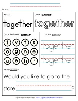 Worksheet 1: Together Sight Words Individual Worksheet