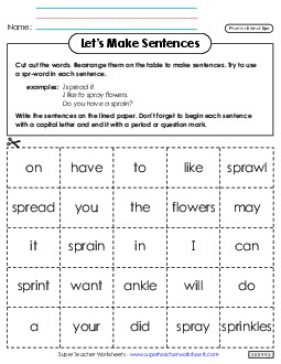 Let\'s Make Sentences (Spr-) Phonics Blends Worksheet