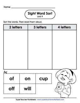 Sight Word Sort (Unit 9) Sight Words Worksheet