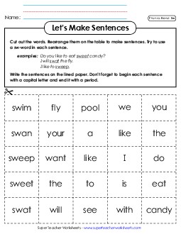 Let\'s Make Sentences (Sw-) Phonics Blends Worksheet