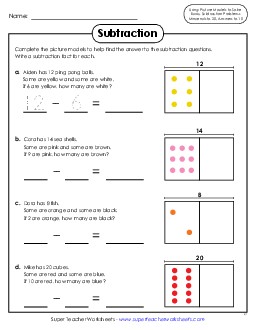 Subtraction with Picture Models Worksheet