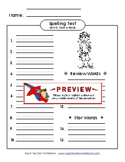 Spelling Test (B-2) Spelling B Worksheet