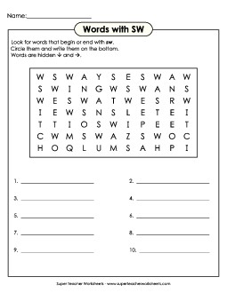 SW Word Search Phonics Blends Worksheet