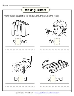 Missing Letters (-ed) Word Families Worksheet