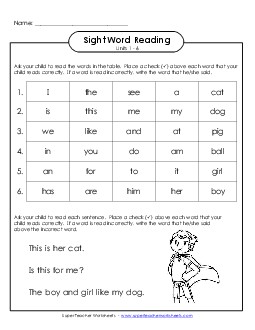 Cumulative Practice (Units 1 - 6) Sight Words Worksheet