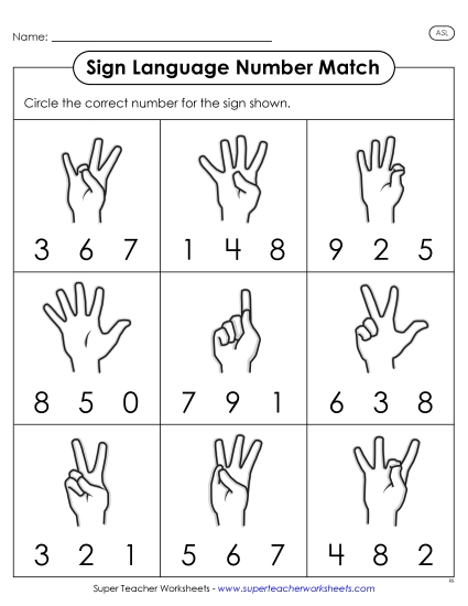 New Sign-Number Match Worksheet